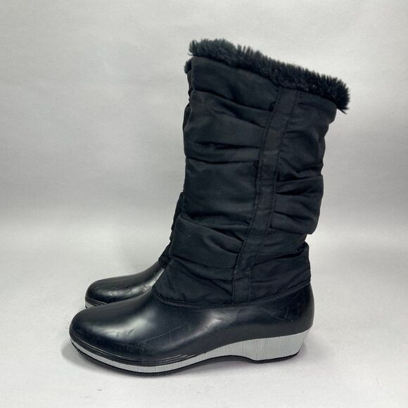 Sears Boots Women's 8 Vintage Black Rubber Insulated Outdoor Winter Rain Boots - Picture 4 of 11